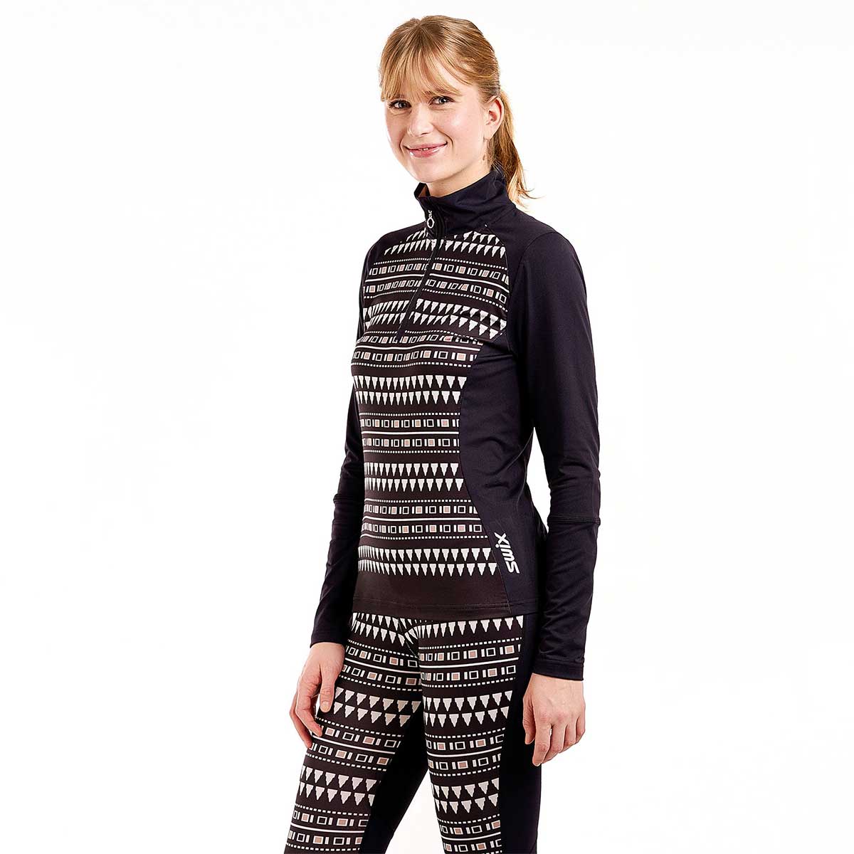 Swix Tista 1/2 Zip Mid Layer Print Top Women's in Black Print